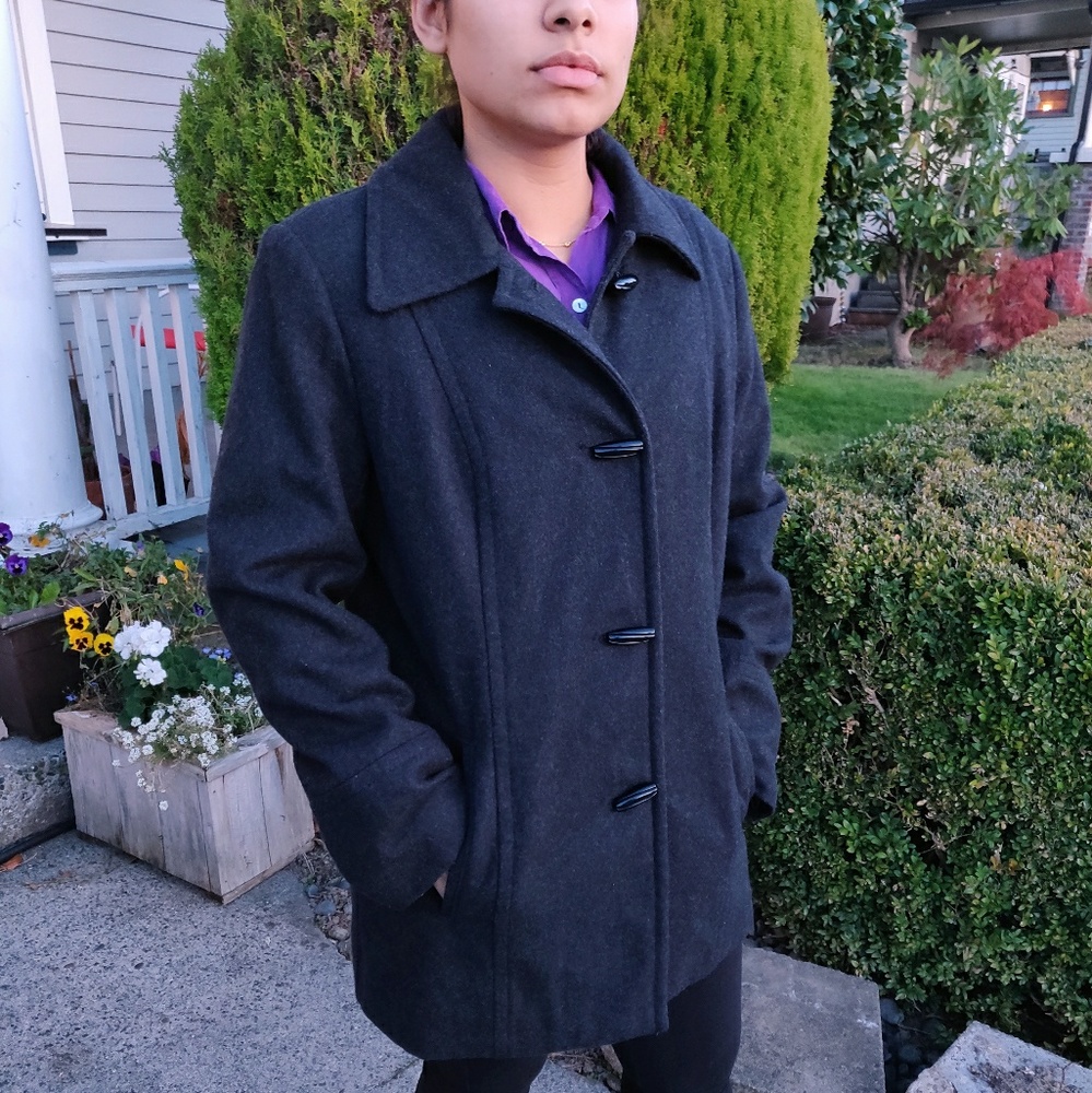 Grey Wool Blend Coat - St John's Bay - Size M